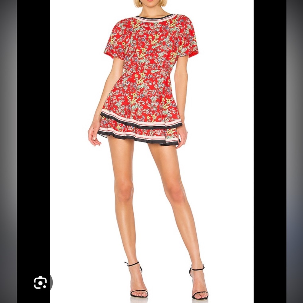 Alice + Olivia Red Palmira Freesia Blossom Fit Flare Tiered Mini Dress